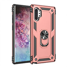 Silikon Hülle Handyhülle und Kunststoff Schutzhülle Tasche mit Magnetisch Fingerring Ständer für Samsung Galaxy Note 10 Plus Rosegold