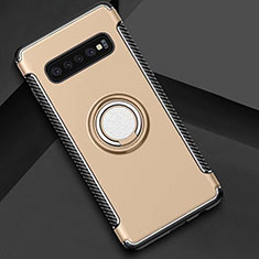 Silikon Hülle Handyhülle und Kunststoff Schutzhülle Tasche mit Magnetisch Fingerring Ständer für Samsung Galaxy S10 Gold