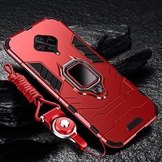Silikon Hülle Handyhülle und Kunststoff Schutzhülle Tasche mit Magnetisch Fingerring Ständer für Vivo S1 Pro Rot
