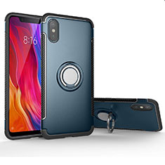 Silikon Hülle Handyhülle und Kunststoff Schutzhülle Tasche mit Magnetisch Fingerring Ständer für Xiaomi Mi 8 Pro Global Version Cyan