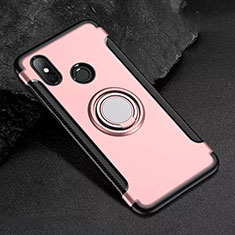 Silikon Hülle Handyhülle und Kunststoff Schutzhülle Tasche mit Magnetisch Fingerring Ständer für Xiaomi Mi 8 Rosegold