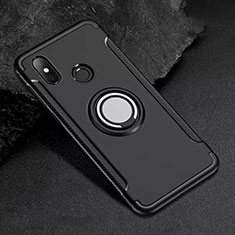 Silikon Hülle Handyhülle und Kunststoff Schutzhülle Tasche mit Magnetisch Fingerring Ständer für Xiaomi Mi 8 Schwarz