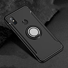 Silikon Hülle Handyhülle und Kunststoff Schutzhülle Tasche mit Magnetisch Fingerring Ständer für Xiaomi Mi A2 Lite Schwarz