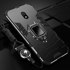 Silikon Hülle Handyhülle und Kunststoff Schutzhülle Tasche mit Magnetisch Fingerring Ständer für Xiaomi Redmi 8A Schwarz