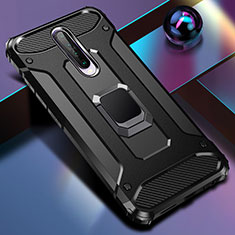 Silikon Hülle Handyhülle und Kunststoff Schutzhülle Tasche mit Magnetisch Fingerring Ständer für Xiaomi Redmi K30 4G Schwarz