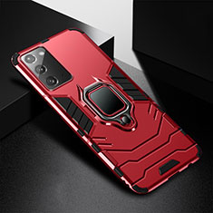 Silikon Hülle Handyhülle und Kunststoff Schutzhülle Tasche mit Magnetisch Fingerring Ständer N06 für Samsung Galaxy Note 20 5G Rot