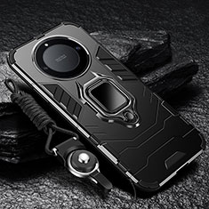 Silikon Hülle Handyhülle und Kunststoff Schutzhülle Tasche mit Magnetisch Fingerring Ständer R01 für Huawei Honor Magic6 Lite 5G Schwarz