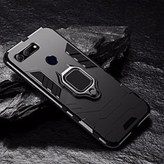 Silikon Hülle Handyhülle und Kunststoff Schutzhülle Tasche mit Magnetisch Fingerring Ständer R01 für Huawei Honor V20 Schwarz