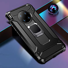 Silikon Hülle Handyhülle und Kunststoff Schutzhülle Tasche mit Magnetisch Fingerring Ständer R01 für Huawei Mate 30 5G Schwarz