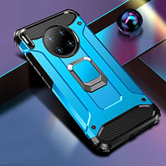 Silikon Hülle Handyhülle und Kunststoff Schutzhülle Tasche mit Magnetisch Fingerring Ständer R01 für Huawei Mate 30 Blau