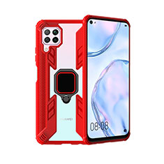 Silikon Hülle Handyhülle und Kunststoff Schutzhülle Tasche mit Magnetisch Fingerring Ständer R01 für Huawei Nova 7i Rot