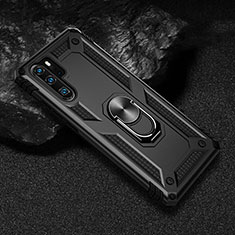 Silikon Hülle Handyhülle und Kunststoff Schutzhülle Tasche mit Magnetisch Fingerring Ständer R01 für Huawei P30 Pro Schwarz