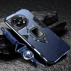 Silikon Hülle Handyhülle und Kunststoff Schutzhülle Tasche mit Magnetisch Fingerring Ständer R01 für OnePlus 11R 5G Blau