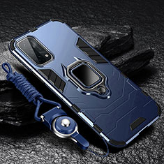 Silikon Hülle Handyhülle und Kunststoff Schutzhülle Tasche mit Magnetisch Fingerring Ständer R01 für OnePlus Nord N200 5G Blau