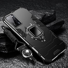 Silikon Hülle Handyhülle und Kunststoff Schutzhülle Tasche mit Magnetisch Fingerring Ständer R01 für Oppo A53s 5G Schwarz