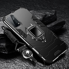 Silikon Hülle Handyhülle und Kunststoff Schutzhülle Tasche mit Magnetisch Fingerring Ständer R01 für Oppo A54 5G Schwarz