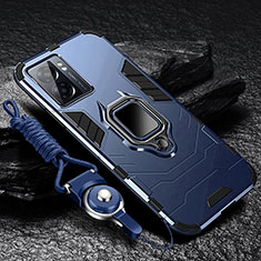 Silikon Hülle Handyhülle und Kunststoff Schutzhülle Tasche mit Magnetisch Fingerring Ständer R01 für Oppo A57 5G Blau