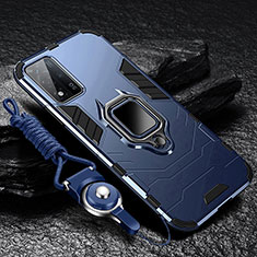Silikon Hülle Handyhülle und Kunststoff Schutzhülle Tasche mit Magnetisch Fingerring Ständer R01 für Oppo A93s 5G Blau