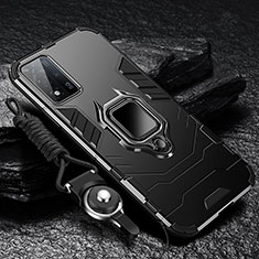 Silikon Hülle Handyhülle und Kunststoff Schutzhülle Tasche mit Magnetisch Fingerring Ständer R01 für Oppo A93s 5G Schwarz