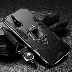 Silikon Hülle Handyhülle und Kunststoff Schutzhülle Tasche mit Magnetisch Fingerring Ständer R01 für Oppo A94 5G Schwarz
