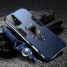 Silikon Hülle Handyhülle und Kunststoff Schutzhülle Tasche mit Magnetisch Fingerring Ständer R01 für Oppo F19 Pro+ Plus 5G Blau