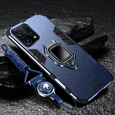 Silikon Hülle Handyhülle und Kunststoff Schutzhülle Tasche mit Magnetisch Fingerring Ständer R01 für Oppo Find X5 Pro 5G Blau