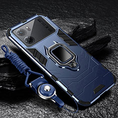 Silikon Hülle Handyhülle und Kunststoff Schutzhülle Tasche mit Magnetisch Fingerring Ständer R01 für Oppo K10 5G Blau