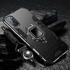 Silikon Hülle Handyhülle und Kunststoff Schutzhülle Tasche mit Magnetisch Fingerring Ständer R01 für Oppo Reno4 Pro 5G Schwarz