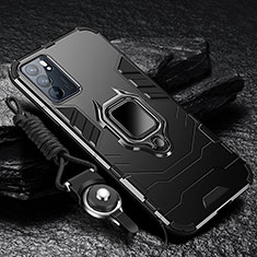 Silikon Hülle Handyhülle und Kunststoff Schutzhülle Tasche mit Magnetisch Fingerring Ständer R01 für Oppo Reno6 5G Schwarz