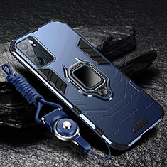 Silikon Hülle Handyhülle und Kunststoff Schutzhülle Tasche mit Magnetisch Fingerring Ständer R01 für Oppo Reno6 Pro 5G India Blau