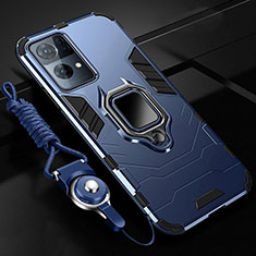Silikon Hülle Handyhülle und Kunststoff Schutzhülle Tasche mit Magnetisch Fingerring Ständer R01 für Oppo Reno7 Pro 5G Blau