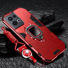 Silikon Hülle Handyhülle und Kunststoff Schutzhülle Tasche mit Magnetisch Fingerring Ständer R01 für Oppo Reno8 Pro+ Plus 5G Rot