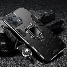 Silikon Hülle Handyhülle und Kunststoff Schutzhülle Tasche mit Magnetisch Fingerring Ständer R01 für Oppo Reno9 Pro 5G Schwarz