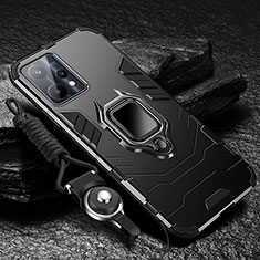 Silikon Hülle Handyhülle und Kunststoff Schutzhülle Tasche mit Magnetisch Fingerring Ständer R01 für Realme 9 Pro+ Plus 5G Schwarz