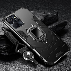 Silikon Hülle Handyhülle und Kunststoff Schutzhülle Tasche mit Magnetisch Fingerring Ständer R01 für Realme 9i 5G Schwarz