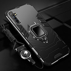 Silikon Hülle Handyhülle und Kunststoff Schutzhülle Tasche mit Magnetisch Fingerring Ständer R01 für Realme X50 Pro 5G Schwarz