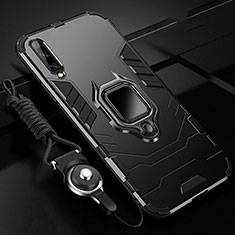 Silikon Hülle Handyhülle und Kunststoff Schutzhülle Tasche mit Magnetisch Fingerring Ständer R01 für Samsung Galaxy A70S Schwarz