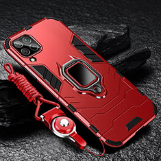 Silikon Hülle Handyhülle und Kunststoff Schutzhülle Tasche mit Magnetisch Fingerring Ständer R01 für Samsung Galaxy M12 Rot