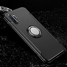 Silikon Hülle Handyhülle und Kunststoff Schutzhülle Tasche mit Magnetisch Fingerring Ständer R01 für Samsung Galaxy Note 10 Plus 5G Schwarz