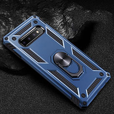 Silikon Hülle Handyhülle und Kunststoff Schutzhülle Tasche mit Magnetisch Fingerring Ständer R01 für Samsung Galaxy S10 5G Blau