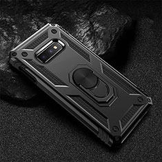 Silikon Hülle Handyhülle und Kunststoff Schutzhülle Tasche mit Magnetisch Fingerring Ständer R01 für Samsung Galaxy S10e Schwarz
