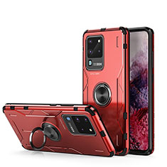 Silikon Hülle Handyhülle und Kunststoff Schutzhülle Tasche mit Magnetisch Fingerring Ständer R01 für Samsung Galaxy S20 Ultra 5G Rot