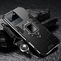 Silikon Hülle Handyhülle und Kunststoff Schutzhülle Tasche mit Magnetisch Fingerring Ständer R01 für Vivo iQOO Neo6 5G Schwarz