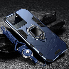Silikon Hülle Handyhülle und Kunststoff Schutzhülle Tasche mit Magnetisch Fingerring Ständer R01 für Vivo iQOO Neo6 SE 5G Blau