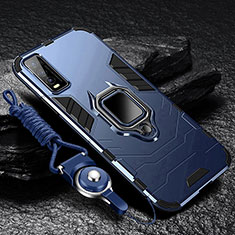 Silikon Hülle Handyhülle und Kunststoff Schutzhülle Tasche mit Magnetisch Fingerring Ständer R01 für Vivo iQOO U1 Blau