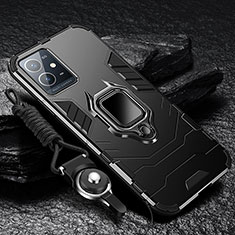 Silikon Hülle Handyhülle und Kunststoff Schutzhülle Tasche mit Magnetisch Fingerring Ständer R01 für Vivo iQOO Z6 5G Schwarz