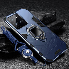 Silikon Hülle Handyhülle und Kunststoff Schutzhülle Tasche mit Magnetisch Fingerring Ständer R01 für Vivo V25 5G Blau