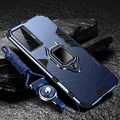 Silikon Hülle Handyhülle und Kunststoff Schutzhülle Tasche mit Magnetisch Fingerring Ständer R01 für Vivo X70 Pro 5G Blau