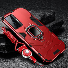 Silikon Hülle Handyhülle und Kunststoff Schutzhülle Tasche mit Magnetisch Fingerring Ständer R01 für Vivo X70 Pro 5G Rot