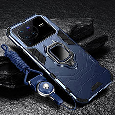 Silikon Hülle Handyhülle und Kunststoff Schutzhülle Tasche mit Magnetisch Fingerring Ständer R01 für Vivo X80 Pro 5G Blau